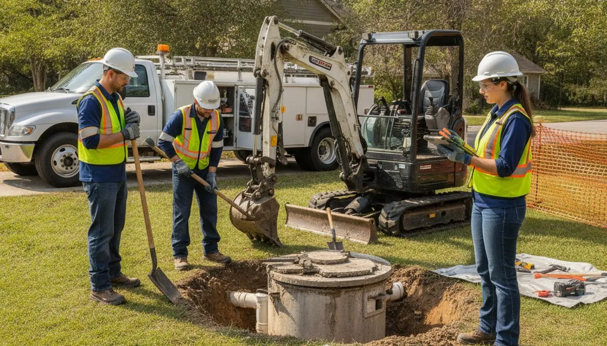 Septic repair technician servicing Fort Collins, CO home plumbing system