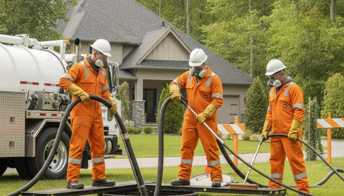 Fort Collins, CO plumbers cleaning a septic tank for reliable home plumbing maintenance