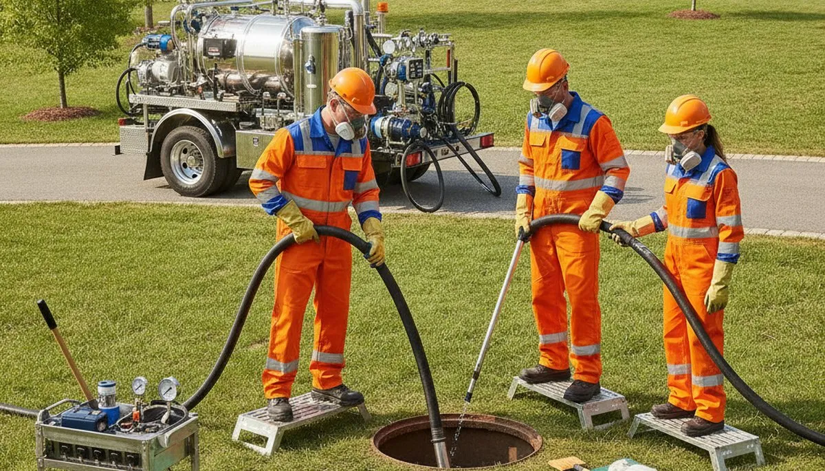 Fort Collins, CO plumber cleaning a septic tank for reliable residential sewer service