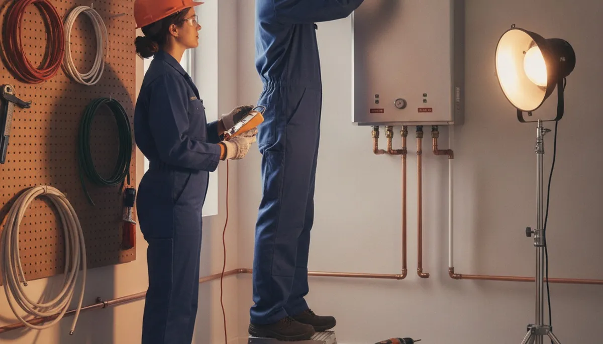 Fort Collins, CO plumber installing a tankless water heater for efficient on-demand hot water