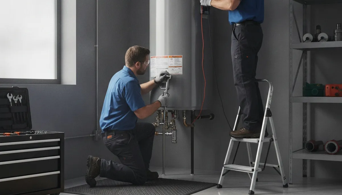 Water heater repair technician serving Fort Collins, CO with plumbing service tools